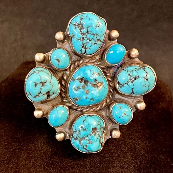 STERLING SILVER TURQUOISE CHUNKY RING - Picture 1 of 10